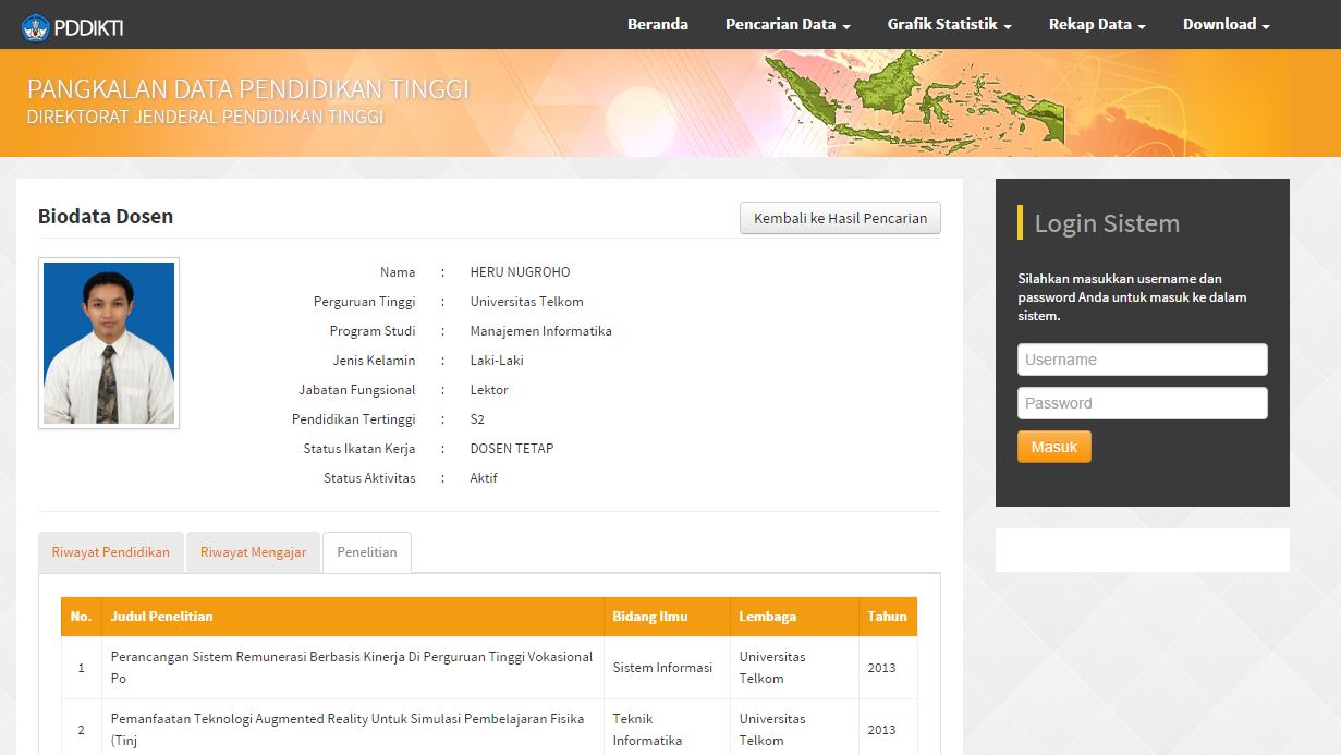 Tampilan Baru Biodata Dosen di PDDikti - Heru Nugroho